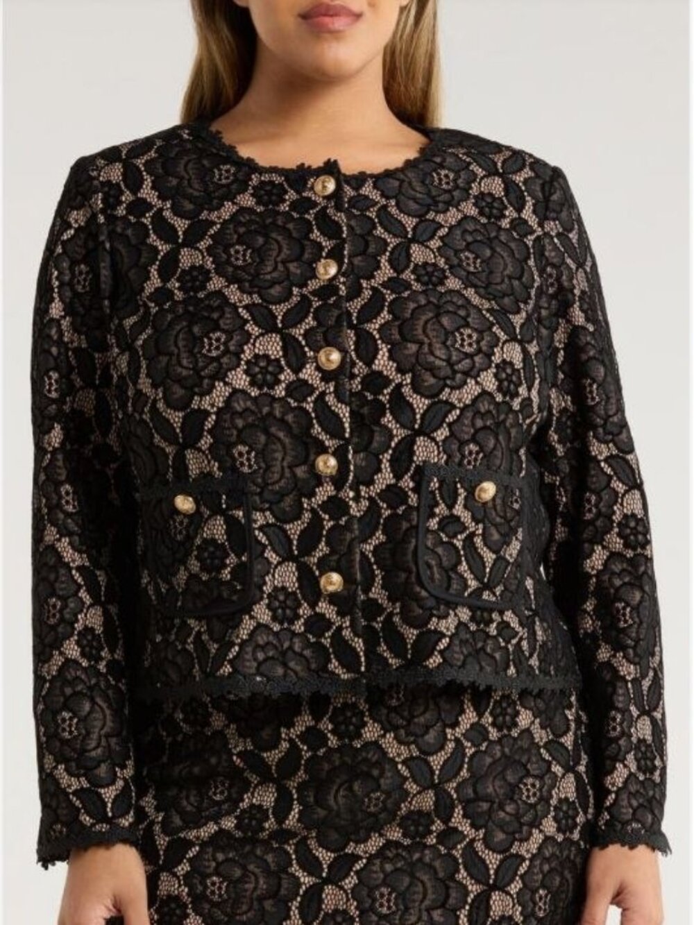 $169 Tahari ASL Plus Size Bonded Lace Jacket Black/ Nude Size 18W